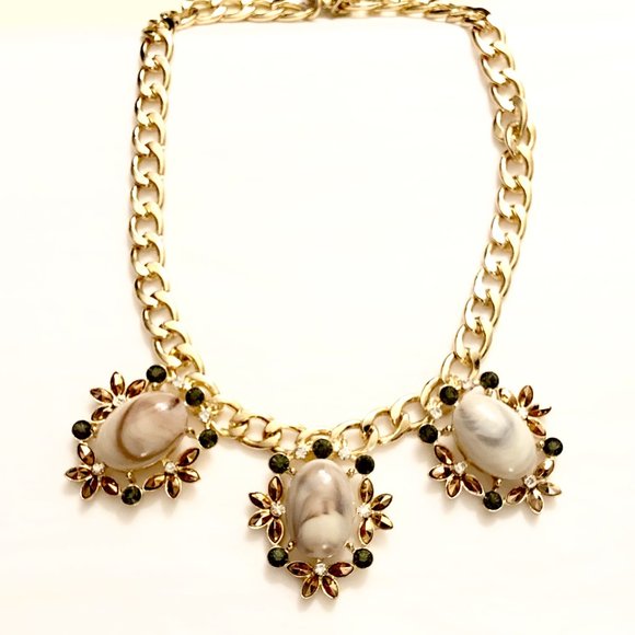 Lee Angel Cream Swirl Cabochon Crystal Frontal Necklace NWT 110 - Picture 5 of 5